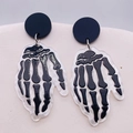 Halloween acrylic earrings with black and white skeleton hand pendants for festive parties - Black and White Skeleton Hand Style (JE0889G)
