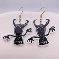 Acrylic Halloween drop earrings featuring hand-drawn black doodle monster designs - Graffiti Art Monster Style (JE0889H)