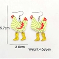 Boucles d'oreilles poule en acrylique avec bottes jaunes et pois sur fond blanc - Coq Classique avec Bottes Dorées (Simple face) (JE0974A)