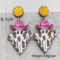 Geist-Ohrringe mit rosa Cowboyhut und Kuhmuster-Muster für Halloween-Schmuck - Rosa Cowboyhut Kuhmuster Geist Stil (JE0995A)