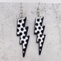 Creative lightning bolt acrylic earrings with black and white soccer patterns for sports fans - Soccer Style (JE0991C)