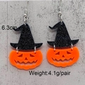 Orecchini di Halloween in acrilico con cappelli da strega e zucche arancioni - Stile Cappello da Mago Zucca (JE1006C)