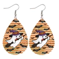 Detailed view of Halloween teardrop earrings with ghosts on brooms and silver hooks - Wizard Hat Ghost Style (JE1000C)