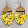 Pendientes de madera navideños con diseños de Papá Noel y colgantes de corazón - Caja de Regalo Papá Noel Amarillo (JE1016D)