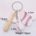 Porte-clés baseball miniature avec batte en bois et balle en cuir souvenir de sport - Style Étiquette Larme (JE1008B)