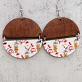 Detalle de pendientes navideños de madera con motivos de reno y Papá Noel festivos - Veta de Madera Papá Noel Muñeco de Nieve (JE1017E)