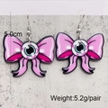 Pink bow spooky eyeball acrylic earrings for Halloween with 5.0cm drop and metal hooks - Pink Bow Eyeball Style (JE1023C)