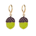 Pendientes asimétricos con forma de bellota en color morado y verde con gancho dorado - Bellota Morada Verde (JE0998D)