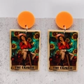 Empress Tarot card earrings with orange studs, western cowboy style and sunflower design - The Empress (JE1040G) / Orange