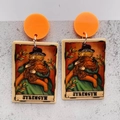 Western tarot earrings featuring the Strength card design with orange stud earrings - Strength (JE1040H) / Orange