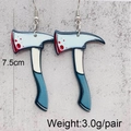 Detail view of 7.5cm Halloween acrylic axe drop earrings with red blood splatters - Bloody Axe Style (JE1043C)