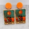 Western cowboy style The Sun tarot card earrings with orange studs and sunflowers - The Sun (JE1040F) / Orange