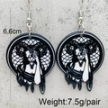 Detail of gothic ram skull acrylic earrings showing 6.6cm length and 7.5g weight measurement - Goat Skull and Pentagram (JE1050H)