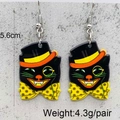 Halloween black cat earrings with wizard hat and bowtie, double-sided acrylic jewelry - Gentleman Black Cat (JE1054D)