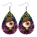 Boucles d'oreilles Halloween pirate en forme de goutte avec motif léopard arc-en-ciel - Style de Monstre Borgne Pirate (JE1000K)