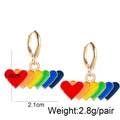 Rainbow enamel layered heart earrings in gold finish with dimensional size markings - Overlapping Heart Style (JE1069C)