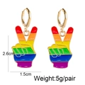 Rainbow enamel peace sign hand gesture drop earrings with gold tone finish for women - Peace Gesture Style (JE1069F)