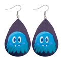 Boucles d'oreilles goutte en similicuir avec motif monstre bleu pour Halloween - Style Monstre Dessin Animé Bleu (JE1000N)