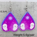 Detail view of purple acrylic ghost heart earrings showing 6.3cm size and weight specs - Purple Heart Ghost (JE1059A)