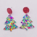 Orecchini a forma di albero di Natale in acrilico con glitter colorati e borchie rosse - Stile Albero di Natale Glitter(JE1178A)