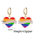 Detailed close-up of rainbow heart earrings with Love Wins text and size measurements - Love Wins Ribbon Heart Style (JE1069P)
