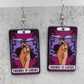 Detail of tarot card earrings featuring friends to lovers text and purple roses - Friends To Lovers Style(JE1076D)