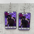 Tarot-style black cat acrylic earrings featuring The Cat Mom design with silver hooks - The Cat Mom Style(JE1076A)
