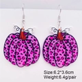 Boucles d'oreilles citrouille en acrylique à motif léopard rose pour Thanksgiving et Halloween - Style Citrouille Léopard Rose (JE1083A) / 6.2x3.6cm