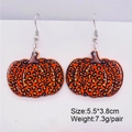 Détail des boucles d'oreilles citrouille en acrylique léopard, taille 5,5x3,8cm et 7,3g - Style Citrouille Léopard Orange (JE1083B) / 5.5x3.8cm