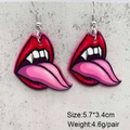 Punk style Halloween acrylic earrings featuring big red lips with teeth and tongue design - Fangs Red Lips Style (JE1089E)