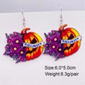 Detail van Halloween pompoen madeliefje oorbellen met afmetingen van 6,0x5,0cm - Pompoen Madeliefje HALLOWEEN Stijl (JE1096G)