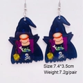 Halloween heks acryl hangende oorbellen met griezelige hoed en bezemsteel - Heks Met Bezem En Ketel Stijl (JE1096F)
