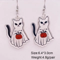 Cartoon Halloween Ohrringe mit Geist Katze und Kürbis Anhänger aus Acryl - Katze Im Geisterkostüm Mit Kürbis Stil (JE1092B)