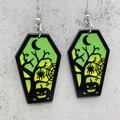 Halloween kist oorbellen met groen verloop acryl en patronen van vleermuis en pompoen - Groen-Geel Gradiënt Pompoen Lantaarn Kist Stijl (JE1127D)