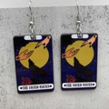 Gothic acrylic tarot card earrings featuring a wolf howling under a yellow full moon - The Fated Mates Style(JE1076H)