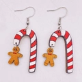 Christmas wooden candy cane and gingerbread man earrings for holiday party jewelry - Gingerbread Man Candy Cane Style (JE1156A)