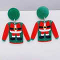 Grüne Pailletten-Weihnachtspullover-Ohrringe mit Weihnachtsmann-Muster aus Acryl - Weihnachtsmann-Muster (JE1181C)