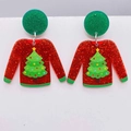 Detail von Acryl-Weihnachtspullover-Ohrringen mit festlichem Baum und Glitzerstecker - Weihnachtsbaum-Muster (JE1181D)