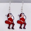 Detail view of funny Santa Claus acrylic dangle earrings in a humorous dancing pose - Twerking Santa Claus (JE1192G)