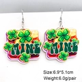 St. Patrick's Day Gnom-Kleeblatt-Ohrringe mit grünem Mine-Text und buntem Regenbogen-Design - Gradient Kleeblatt MINE Stil (JE1205B)