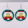 Lustige Santa Jingle My Bells Acryl-Ohrringe mit grünem Glitzer und Goldglocken - Weihnachtsmann Ring (JE1185A)