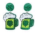 Σκουλαρίκια St. Patrick's Day από ακρυλικό με κούπα μπύρας και σχέδιο τριφυλλιού - Τετράφυλλο Τριφύλλι Κούπα Μπύρας (SE3525) / Πράσινο Τετράφυλλο Τριφύλλι Στυλ Κούπας Μπύρας