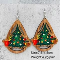 Pendientes de madera con forma de gota navideña y motivos de árboles y cajas de regalo - Estilo Regalo Árbol de Navidad (JE1113N)