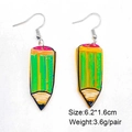 Boucles d'oreilles créatives en forme de crayon en acrylique avec texture peinte - Style Crayon Vert Jaune (JE1233C)