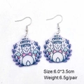 Creepy Easter bunny earrings with axes and purple leaf pattern on white background - Bunny Ax Round Style (JE1238B)