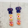 Detailed view of medical themed earrings with nurse uniform, bandage and heart charms - Nurse Uniform Band-Aid Style (JE1269A)