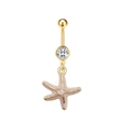 Piercing ombelico in acciaio dorato con ciondolo a stella marina rosa e gemma chiara - Stella Marina Oro (JE1230K)
