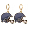Boucles d'oreilles casque de football américain doré avec finition en émail bleu foncé - Casque de Football Bleu Foncé