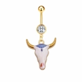 Piercing de nombril en acier doré avec pendentif tête de taureau de style bohème - Style Tête de Taureau Peint Bleu Violet Rouge (JE1300K)
