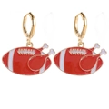 Boucles d'oreilles dorées avec pendentifs émaillés rouge et blanc, motifs football et dinde - Combo Football Dinde Action de Grâces